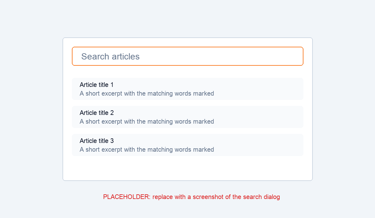The search field at the top and a list of matching articles below it